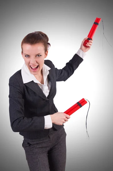 Businesswoman with dynamite — Stock Photo, Image