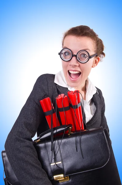 Businesswoman with dynamite — Stock Photo, Image