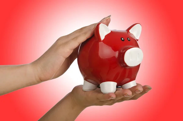 Hand with red piggybank — Stock Photo, Image