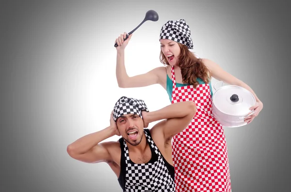 Pair of funny cooks on white — Stock Photo, Image