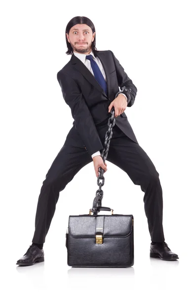 Hombre con cadena aislada en el blanco — Foto de Stock