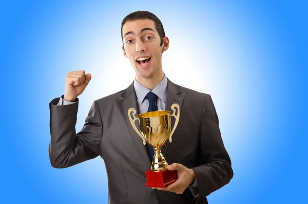 Man being awarded with cup — Stock Photo, Image