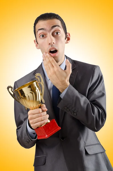 Man being awarded with cup — Stock Photo, Image