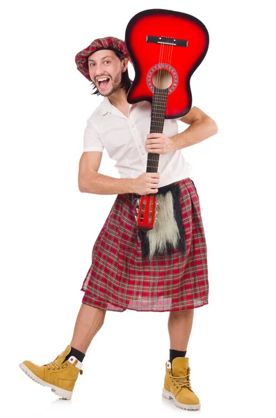 Scotsman tocando la guitarra aislada en blanco —  Fotos de Stock