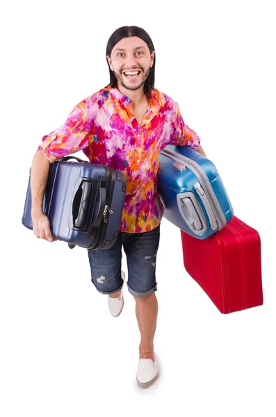 Άνδρας που ταξιδεύει με βαλίτσες απομονωμένες σε λευκό χρώμα — Φωτογραφία Αρχείου