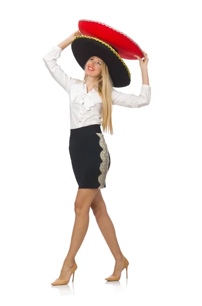 Frau trägt Sombrero — Stockfoto