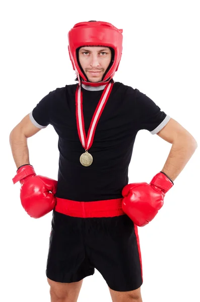 Boxeador divertido con glovers rojos —  Fotos de Stock