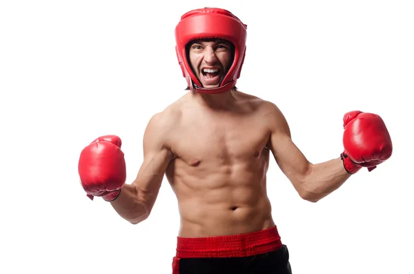 Funny boxer with red glovers — Stock Photo, Image