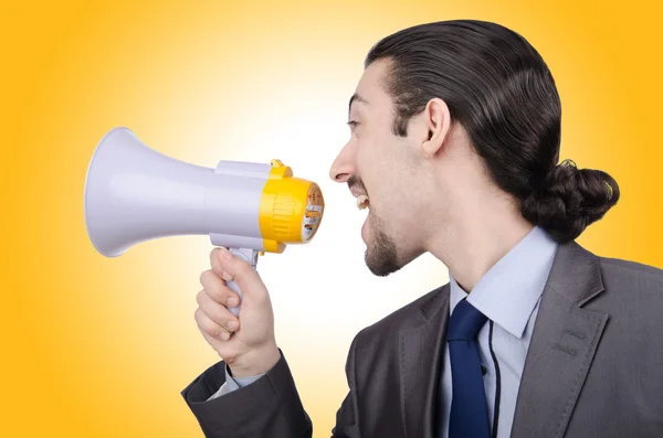 Homem gritando com alto-falante — Fotografia de Stock