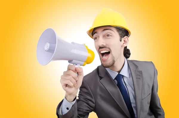 Man yelling with loudspeaker — Stock Photo, Image