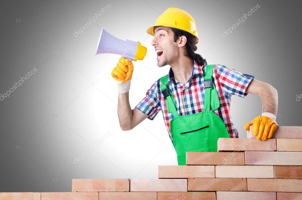 Builder with hard hat