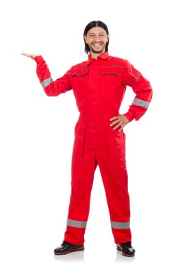 Sanayi işçisi beyaz arka planda izole edilmiş.