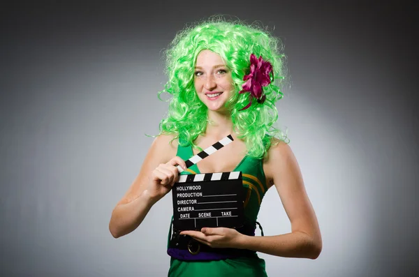 Woman with movie board — Stock Photo, Image