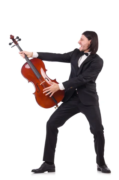 Funny man with music instrument on white — Stock Photo, Image