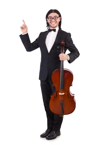 Vtipný muž s hudebním nástrojem na bílém — Stock fotografie