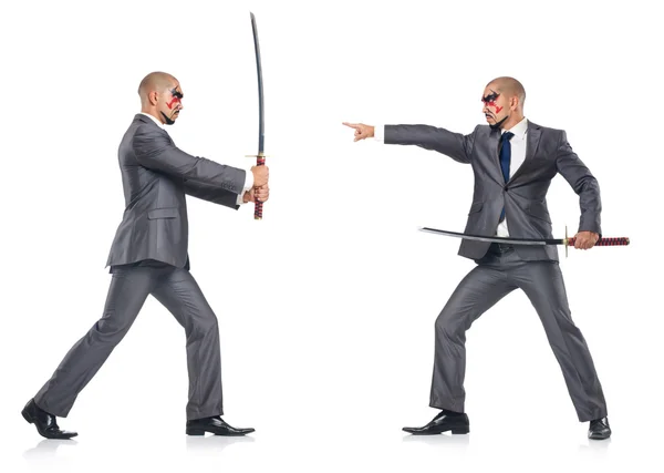 Two men figthing with the sword isolated on white — Stock Photo, Image