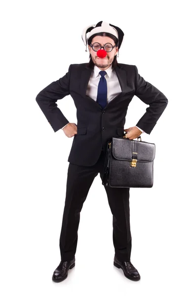 Funny clown businessman isolated on the white background — Stock Photo, Image