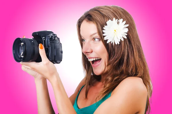 Attractive female photographer — Stock Photo, Image