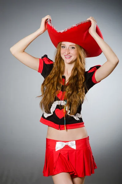 Woman wearing red sombrero hat — Stock Photo, Image