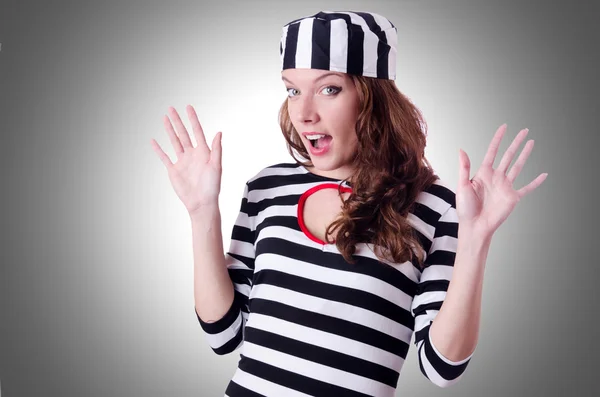 Convict criminal in striped uniform — Stock Photo, Image