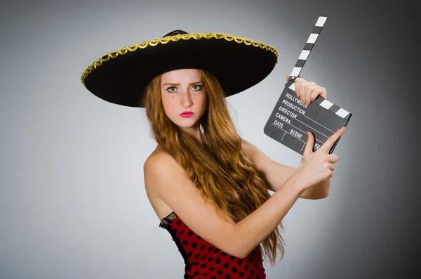 Funny mexican woman with sombrero — Stock Photo, Image