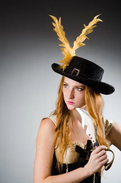 Woman pirate with sharp knife — Stock Photo, Image