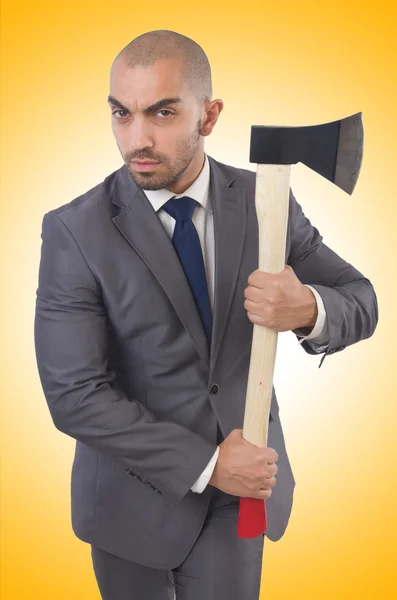 Funny businessman with axe — Stock Photo, Image