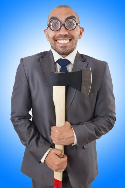 Hombre de negocios divertido con hacha — Foto de Stock