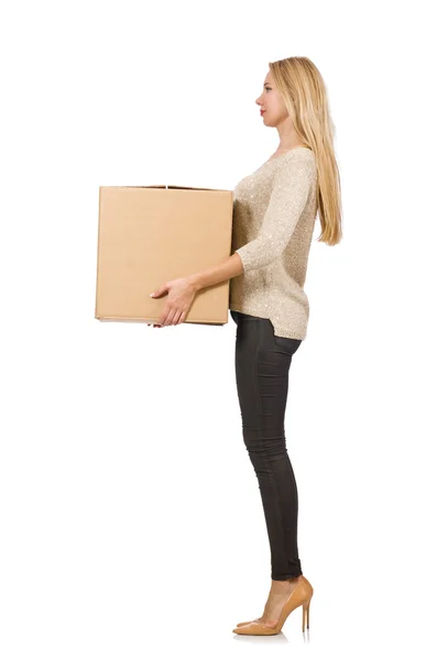 Woman with brown box — Stock Photo, Image