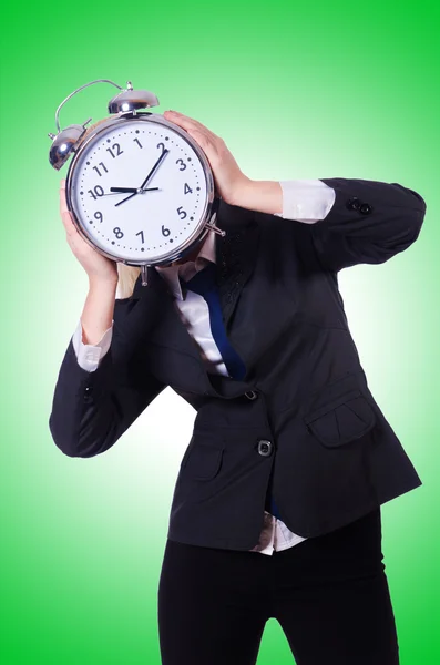 Woman with giant clock — Stock Photo, Image