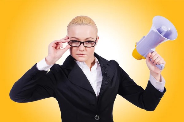 Woman businesswoman with loudspeaker — Stock Photo, Image