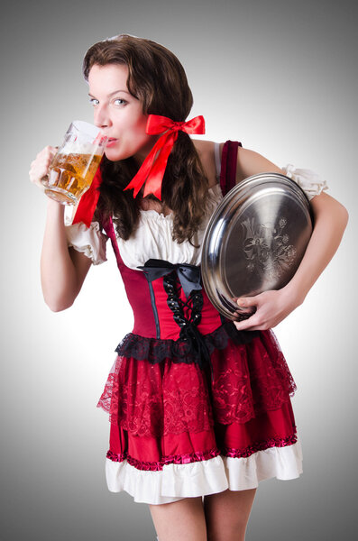 Bavarian girl with tray