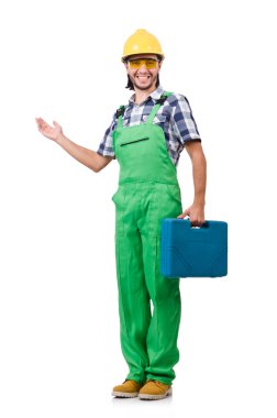 Sanayi işçisi beyaz arka planda izole edilmiş.