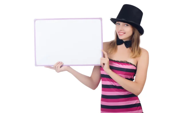 Una giovane donna con cappello isolato su bianco — Foto Stock