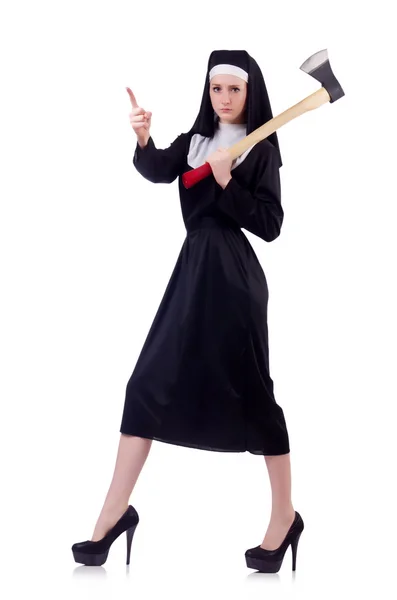 Young  Nun with axe — Stock Photo, Image