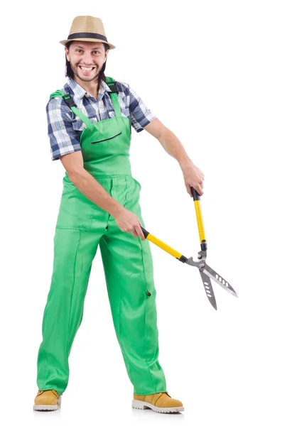 Funny gardener with shears — Stock Photo, Image