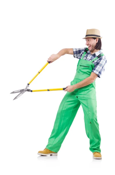 Funny gardener with shears — Stock Photo, Image