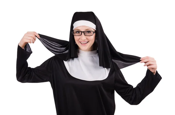 Jovem freira sorridente isolado no branco — Fotografia de Stock
