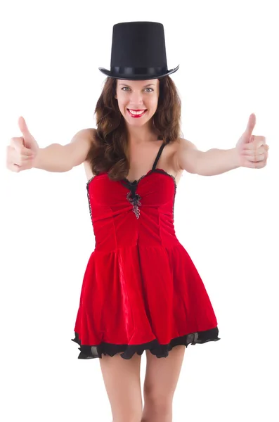 Modelo feminino posando em mini vestido vermelho isolado no branco — Fotografia de Stock