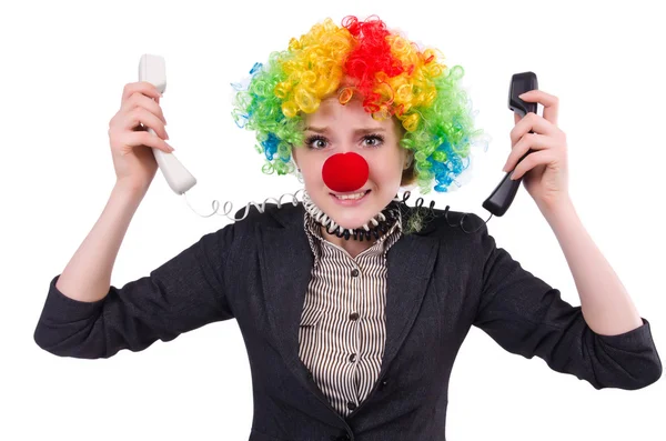 Zakenman met clown pruik geïsoleerd op wit — Stockfoto