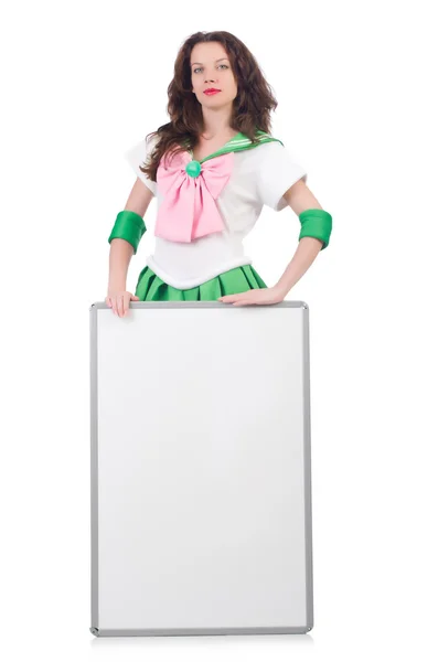 Weibliches Model im Cosplay-Kostüm isoliert auf weiß — Stockfoto