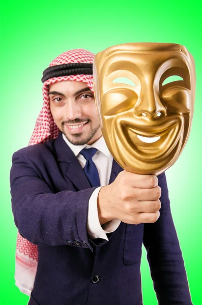 Hombre de negocios árabe con máscara de teatro — Foto de Stock