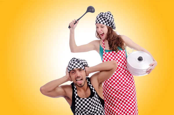 Pair of funny cooks against the gradient — Stock Photo, Image