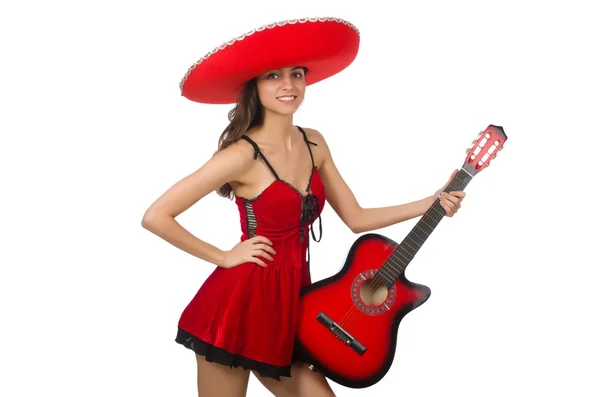 Mujer con sombrero rojo aislado en blanco —  Fotos de Stock