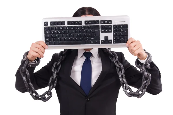 Empresario con teclado aislado en blanco — Foto de Stock