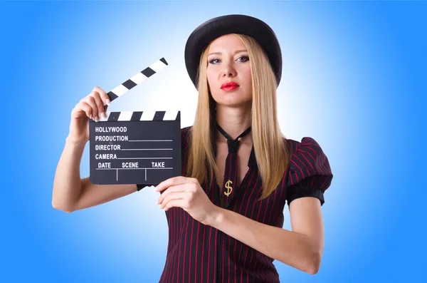 Woman gangster with movie board — Stock Photo, Image