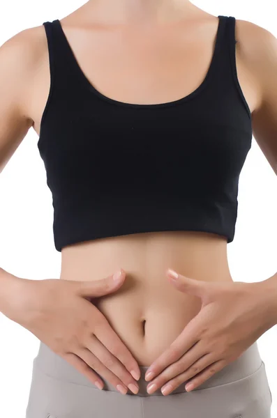 Mujer joven en concepto deportivo aislado en blanco — Foto de Stock