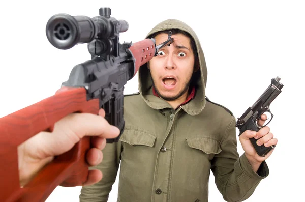 Молодой человек с ружьем — стоковое фото