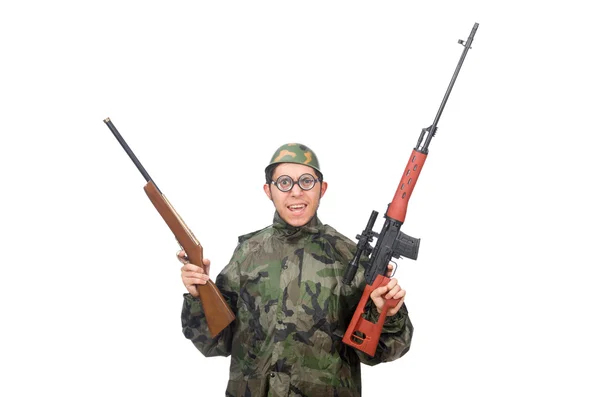 Military man with a guns — Stock Photo, Image