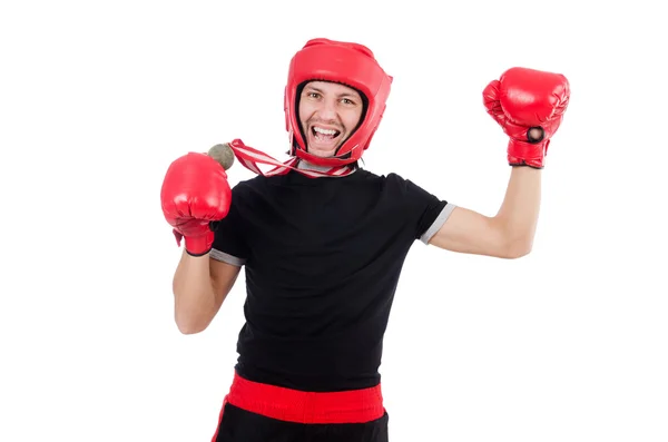 Boxeador divertido con glovers rojos — Foto de Stock